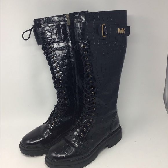 Michael Kors size 8 1/2 Stark crocodile leather combat boots - Picture 2 of 15